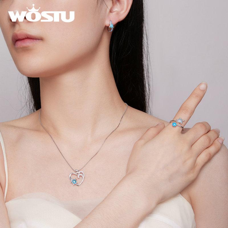 WOSTU Real 925 Sterling Silver Blue Turtle Fire Opal Opening Ring For Women Ocean Animal Stackable Ring Party Jewelry Gift