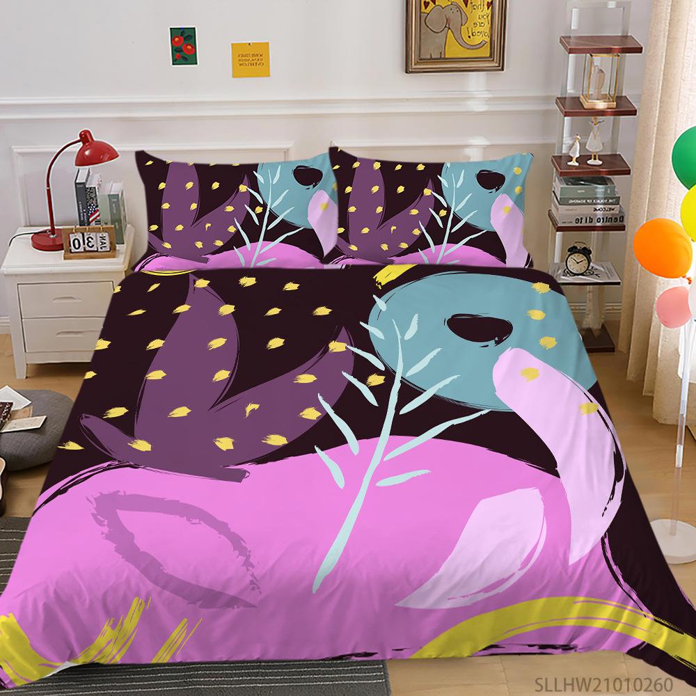 Cartoon Painting 3D Digital Printing Quilt Cover Pillowcase Two Three Piece Set Polyester