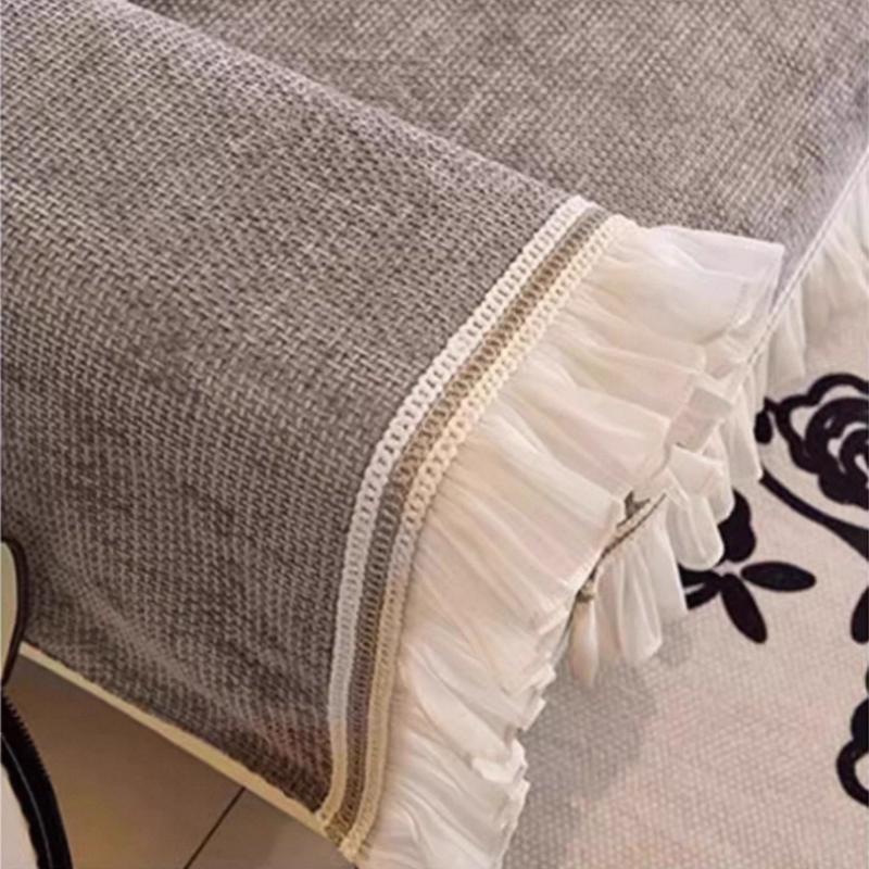 1pc Solid Texture Jacquard Chenille Sofa Cover with Ruffle Hem, for Modern Living Room Anti-Slip Couch Seat Cover Furniture