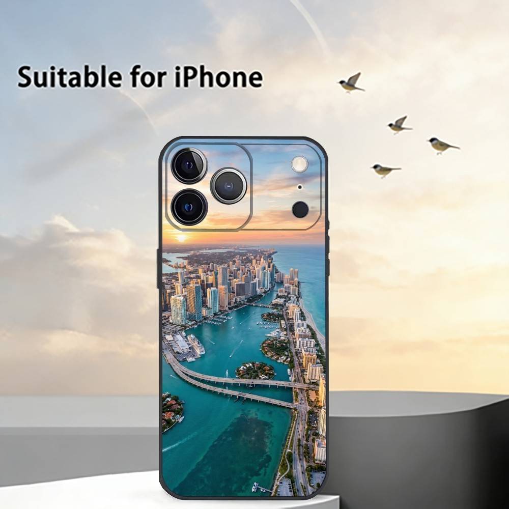 Summer Art M-Miami Florida Phone Case For iPhone 17,16,15,14,13,12,11 Plus,Pro Max,XS,Soft Silicone Black Cover