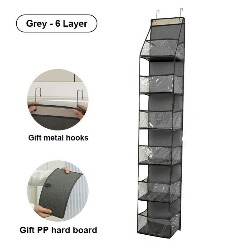 Six Compartments Storage Hanging Bag Wall-mounted Visible Toy Snack Storage Bag Foldable Space Saving Bag Organizer Closet