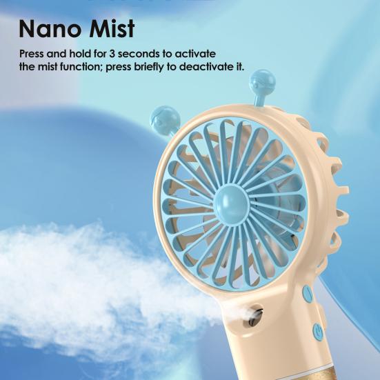 Spray Fan Cartoon Snail Design Silent Motor Mini Handheld Tabletop Fan with Water Mist Cooling USB Rechargeable Handheld