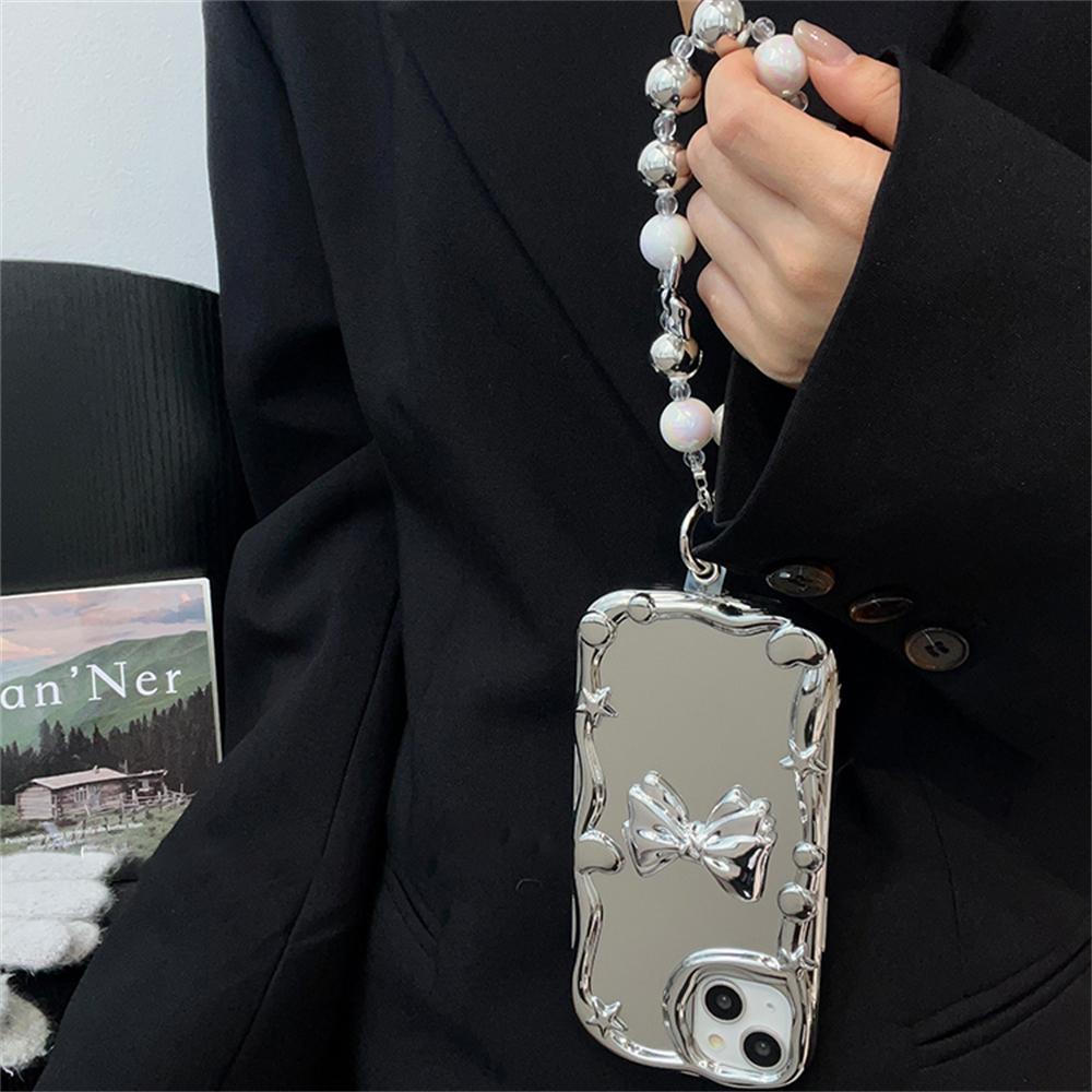 Luksus stilig bowknot armbånd kjede myk plating veske for Iphone 14 13 12 11 Pro Max Xs Xr Xsmax Star Moon støtsikkert deksel