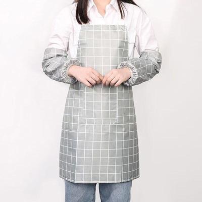 Waterproof Oil-Proof Plaid Kitchen Apron with Arm Sleeves