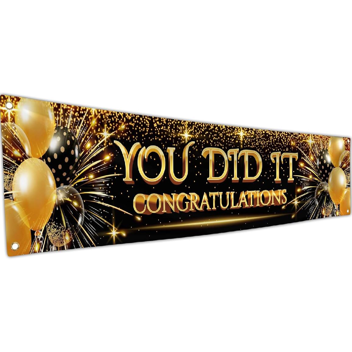 You Did It Banner- Congratulations Banner 6 x 1.3ft - Well Done - We Are So Proud Of You Decorations - Happy Graduation for Prom - 180x40 cm (Black &