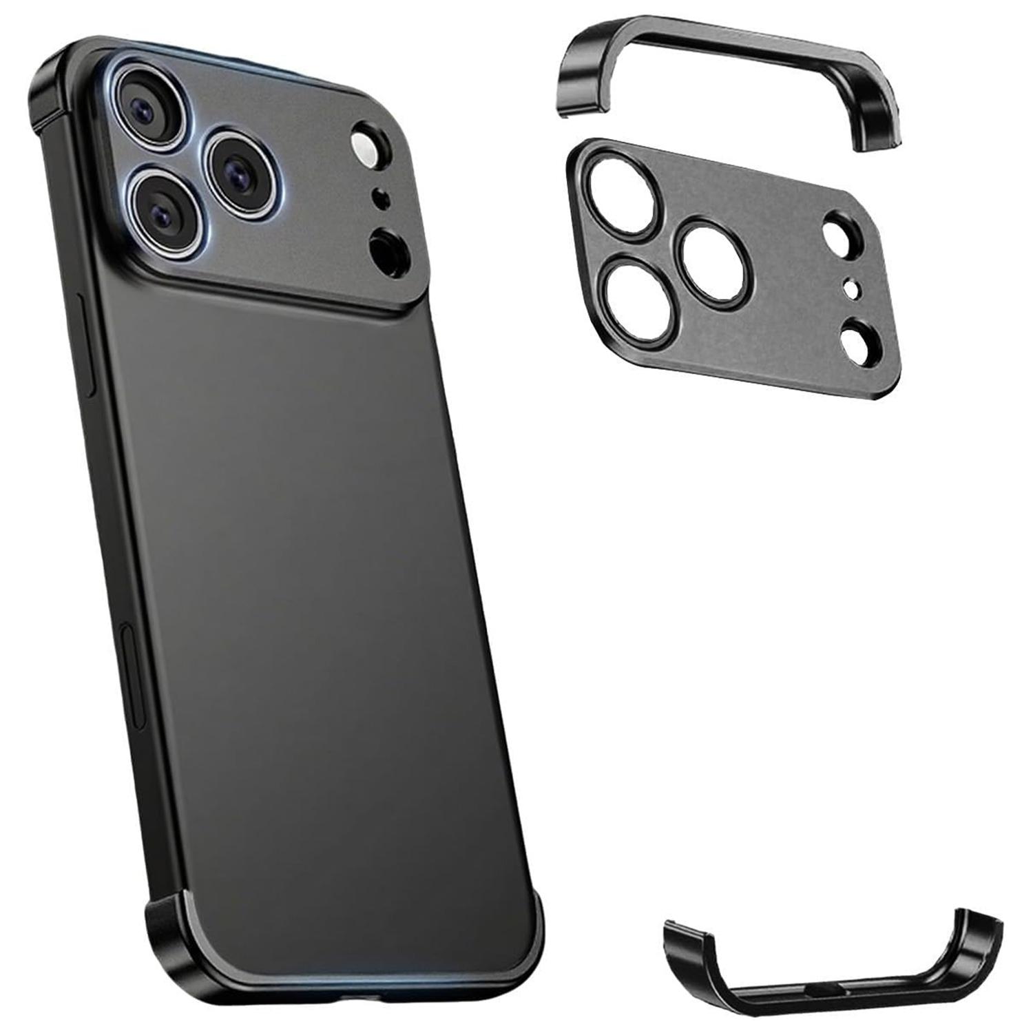 For iPhone 17 Pro Max Frameless Case Titanium Alloy Phone Corner Pad  Bumper Cover with Camera Lens Protector