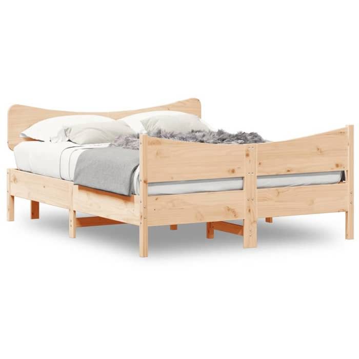 VidaXL Bed Frames with Headboard, Double Bed with Slatted Base, Adult Bedroom Bed, Modern, 135x190 Cm Wood of 3216396