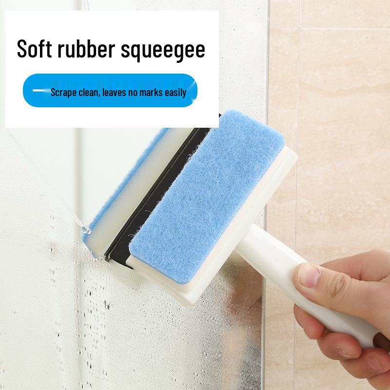 Bathroom Tile and Window Cleaning Brush with Double-Sided Glass Scraper and Squeegee.
