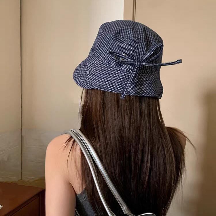 Women's Japanese Style Plaid Rolled Brim Bucket Hat Summer Wide Brim Quick-Dry Sun Protection Fashion Basin Hat