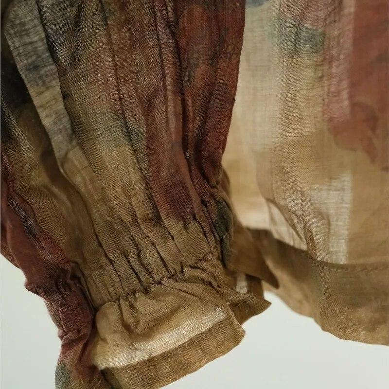 Johnature Women Print Floral Shirts Tops Ramie Stand Long Sleeve Button Autumn Blouses High Quality Vintage Shirts