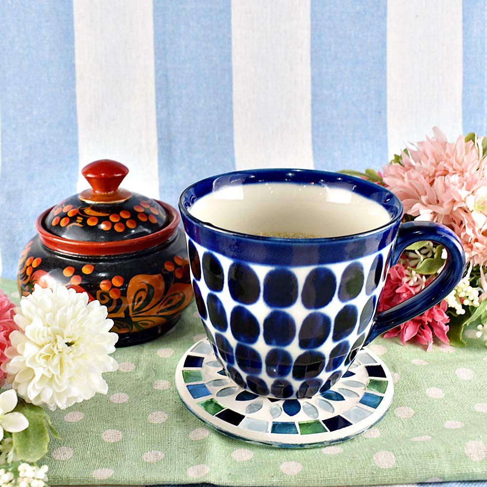 Fourcart Cute Handmade Glass Mosaic Coasters, Flower Blue, Set of 5