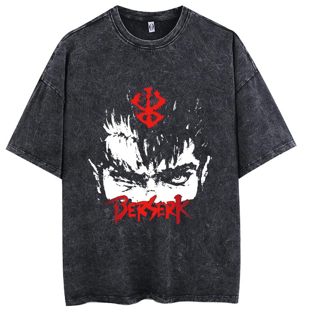 Retro Sleeve Cotton American Old Naruto Five-point Anime Short Sleeve T-wash Black T