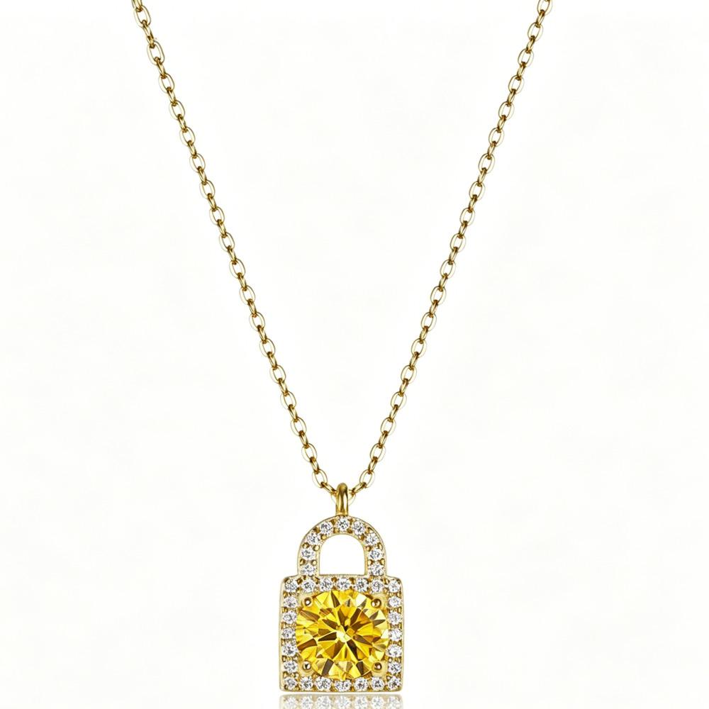 1 Karat Runder Moissanit Schloss Anhänger Halskette S925 Silberkette für den täglichen Gebrauch D VVS1 Feiner Schmuck