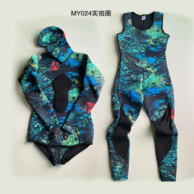 3mm Neoprene Wetsuit Set Hooded Camo Two-Piece Diving Surfing Snorkeling Water Sports Men Adult