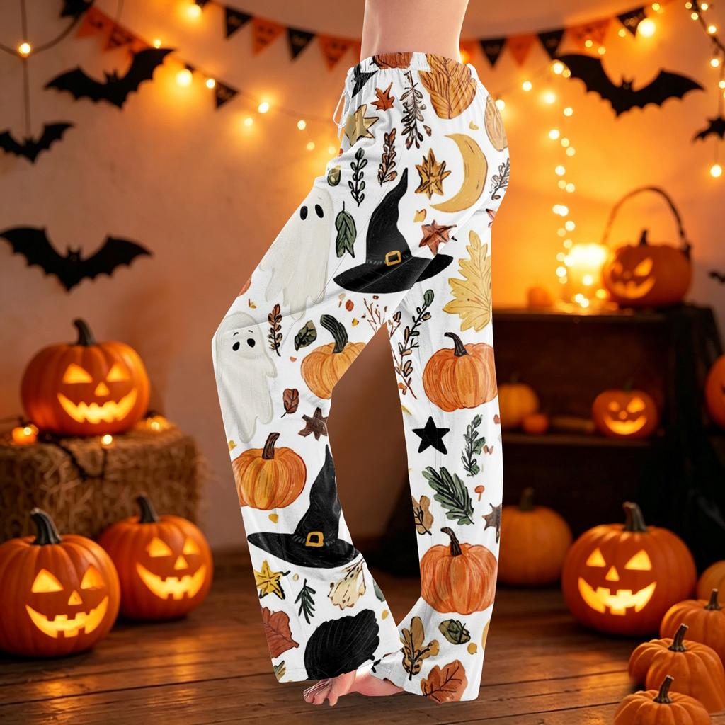 Women's Halloween Print Lounge Pants Drawstring Waist Casual Sleepwear Soft Fabric Relaxed Fit Pajama Bottoms for Home Use