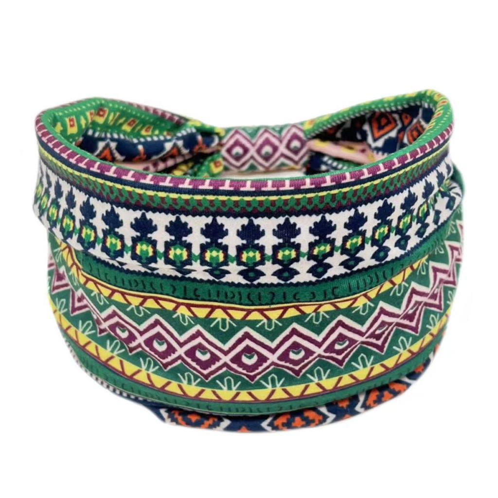 Bohemian Women's Stretchy Wide-Brim Headscarf for Yoga, African Print Headband