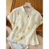 Women's Chinese Style Little Figure Print Mandarin Collar Linen Blend Short Sleeve Casual Blouse
