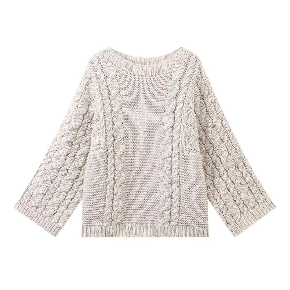 Oversize Knit Pullover Women Casual Lazy Round Neck Kink Solid Sweater Female 2024 Autumn Winter Loose Sleeves Knitwear Lady