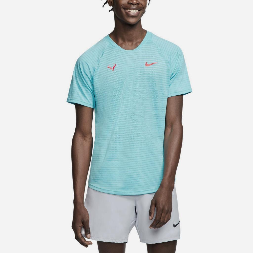 Nike Court Aeroreact Rafa Crew Neck Pullover Sports Casual Short Sleeve Tennis Shirt Men Tops Polar-Blue Laser-Red CI9153-445