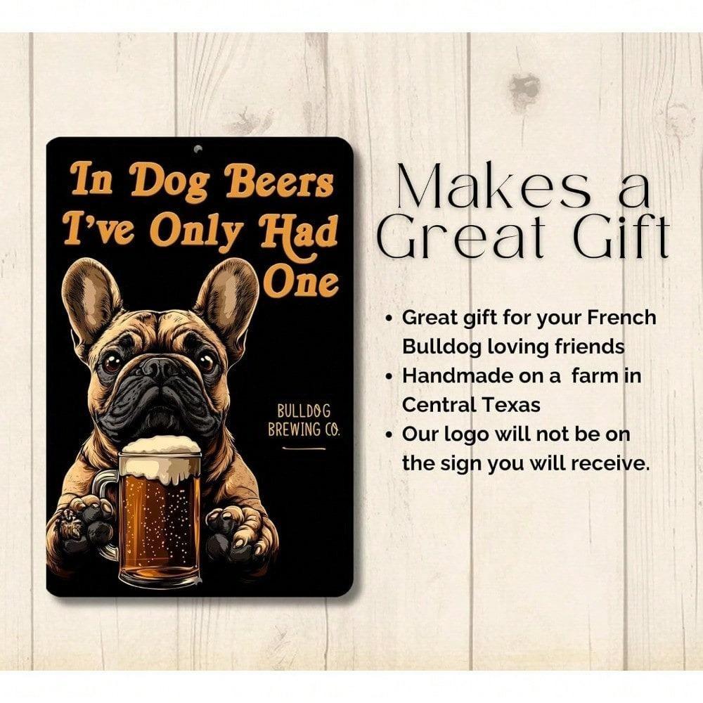 Funny Beer Drinking French Bulldog Metal Tin Sign Vintage Man Cave Garage Decor
