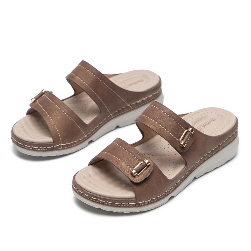 Slippers Women Summer Retro Casual Slippers Women Elegant Low Heels Sandals Summer Slippers Zapatos Mujer Wedge Slides Female