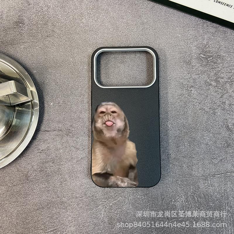 Cute Monkey Suitable for iPhone17promax Mobile Phone Case Apple 16 All-inclusive 15 Anti-drop 13 Leather Pattern Protective Case