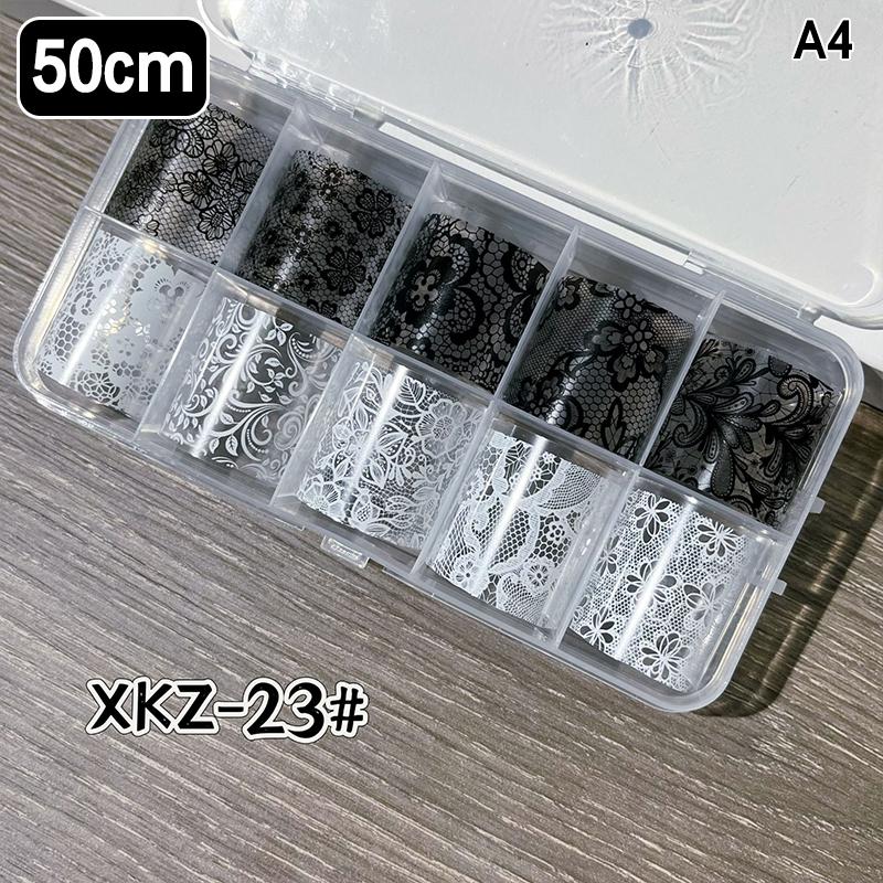 10 Rolls Nail Transfer Foils Sticker Black White Red Lace Flowers Nail Art Nail Charms Diy Nail Decoration Manicure Accessories