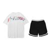 Li Ning Colorful Letter Print Short Sleeve Casual Sports Suit Unisex Suit White Black YHSU219-1+YAPV001-1