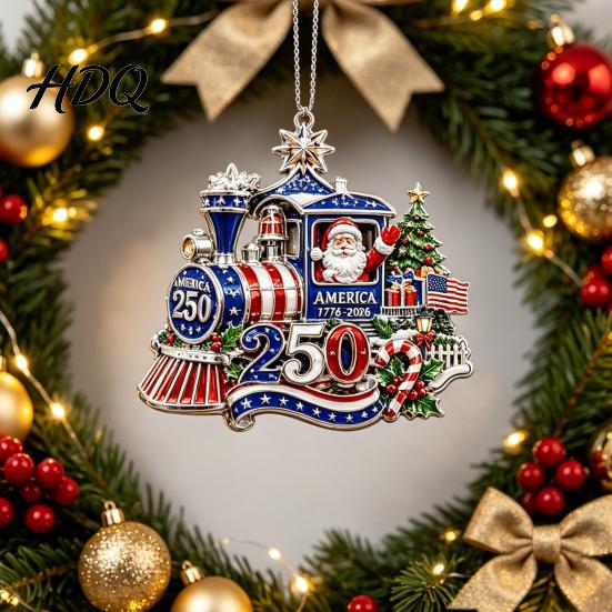 Acrylic Christmas Ornaments 250th Anniversary Ornament Patriotic Hanging Decor Commemorative Keepsakes for Home with Eagle Santa Liberty Bell,