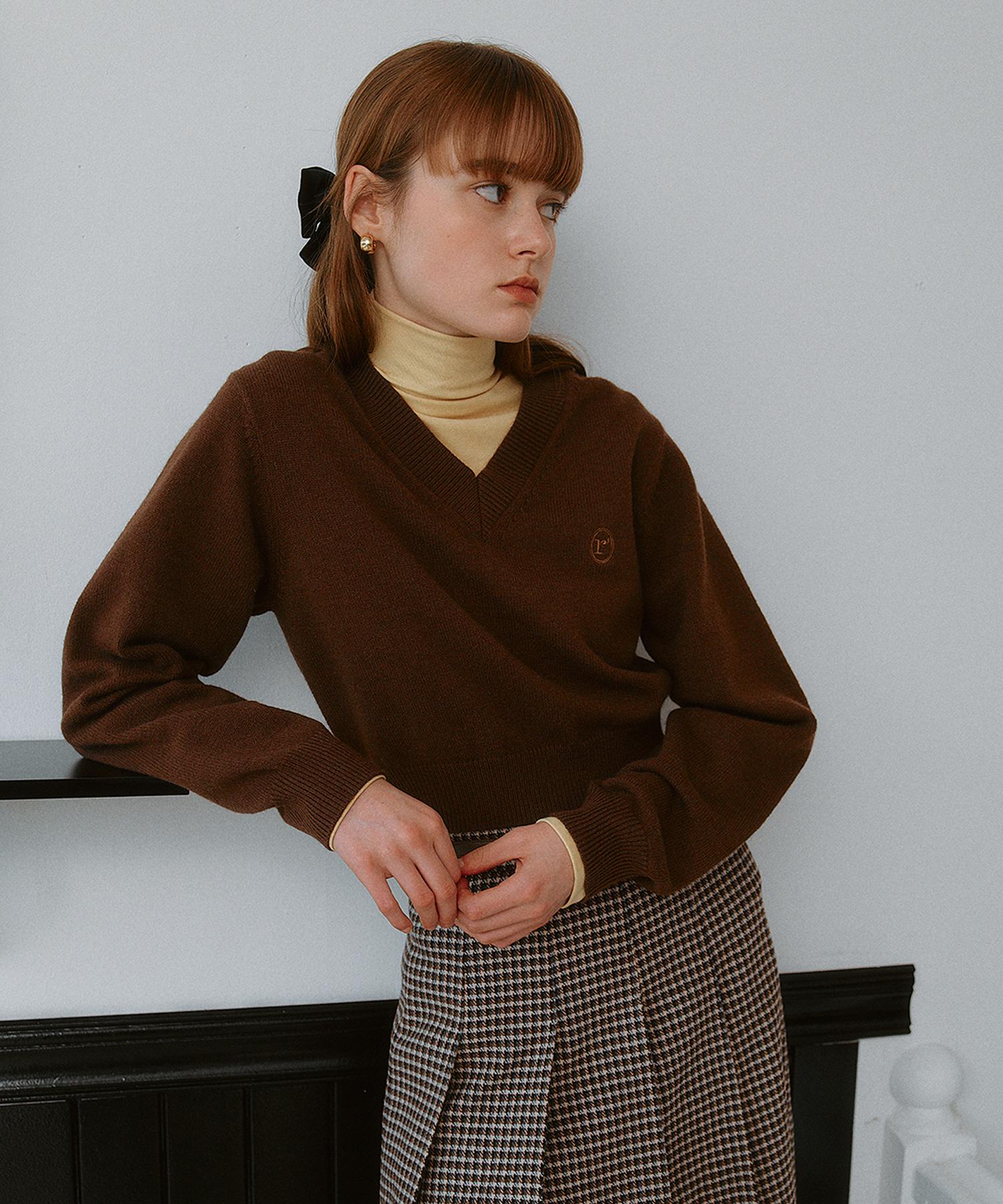 Lora Lora V Neck Crop Knit Brown Brown/Free