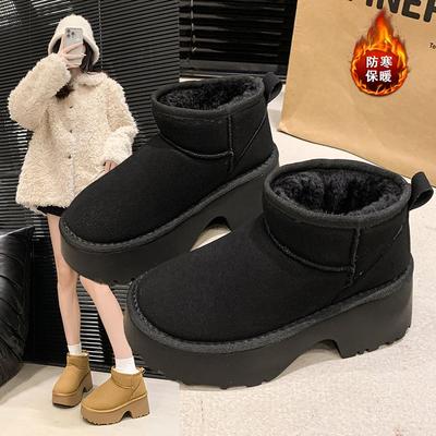 Modische Kurzstiefel mit dickem Absatz, dicken Sohlen und hohen Absätzen, Damen Winter Neue Baumwollstiefel mit extra Fleece