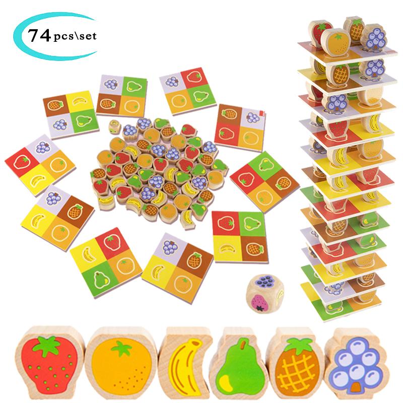 Children Colorful Fruit Balance Stacking Building Block Toys Montessori Wooden Educational Fruit Cognition Match Kids Party Game