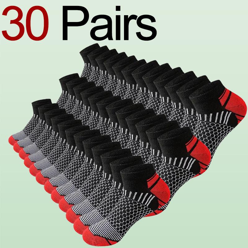 6/12/30 Pairs Men Low Cut Socks Fashionable Versatile Odor Resistant Sweat Absorbing Comfortable Breathable Elastic Sports Socks
