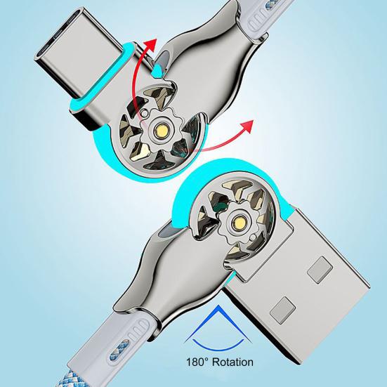 Dual Elbow USB C Cable 180 Degree Angled 3A Fast Charging & Data Sync Data Cord Nylon Braided Charging Cord for Most Phones