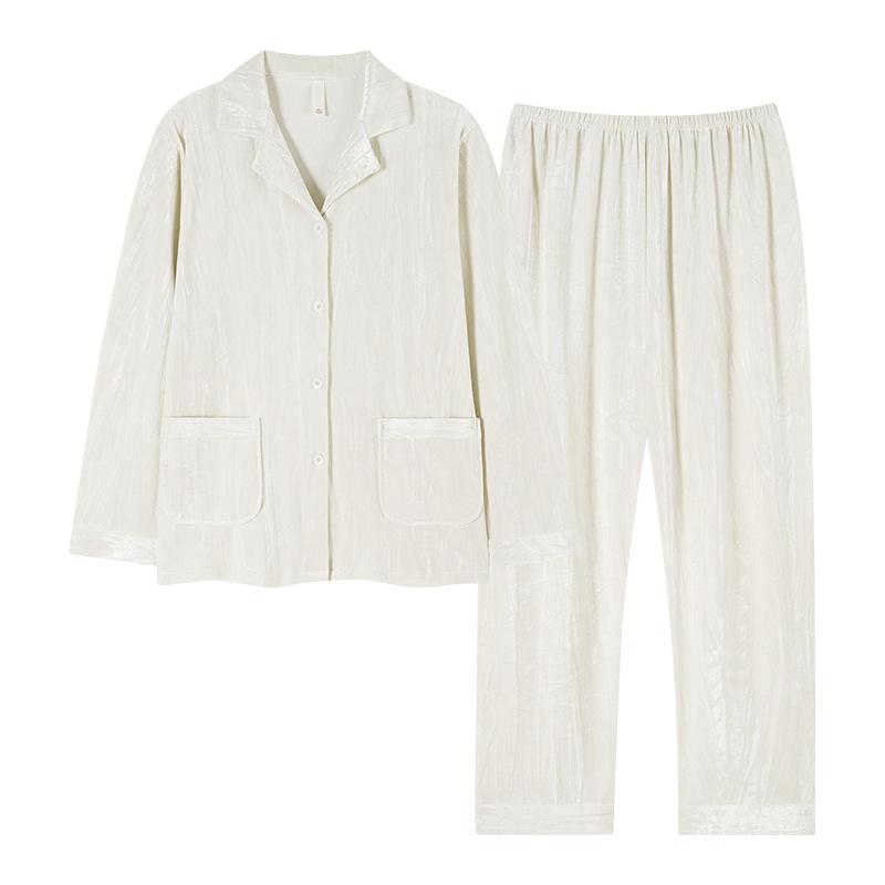 Golden Velvet Couple Pajamas Women'S Autumn And Winter Long Sleeve Fleece Warm Thin Velvet Homewear Men'S Suit