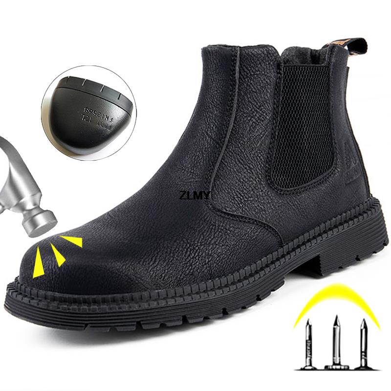 Fashion Waterproof Safety Shoes For Man Puncture Proof Work Safety Boots Men Chelsea Boots Steel Toe Work Shoes Industrial Security Male