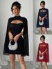 Vestido Cape de Chiffon com Embelezamento de Pérolas para Mulheres Europeias e Americanas