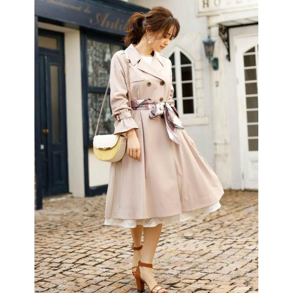Used Arpege Story Limited Apuweiser-riche Pleated Trench Coat with Scarf, Beige