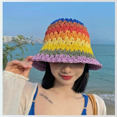 Summer Hats For Women's Bucket Hat Rainbow Folding Fisherman Cap Sunscreen Travel Sun Hat Female Beach Outdoor Casual Sunhat New