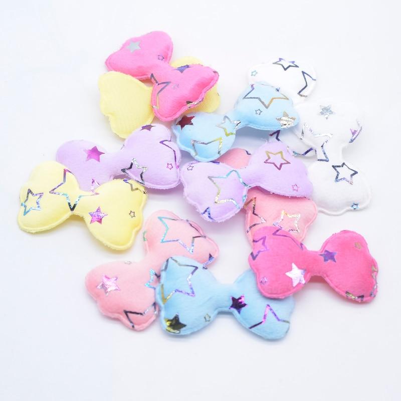 24Pcs 58*35mm Short Plush Bronzing Pattern Bow Appliques for Clothes Hat Sewing Patches DIY Baby Headwear Hair Clips Accessories
