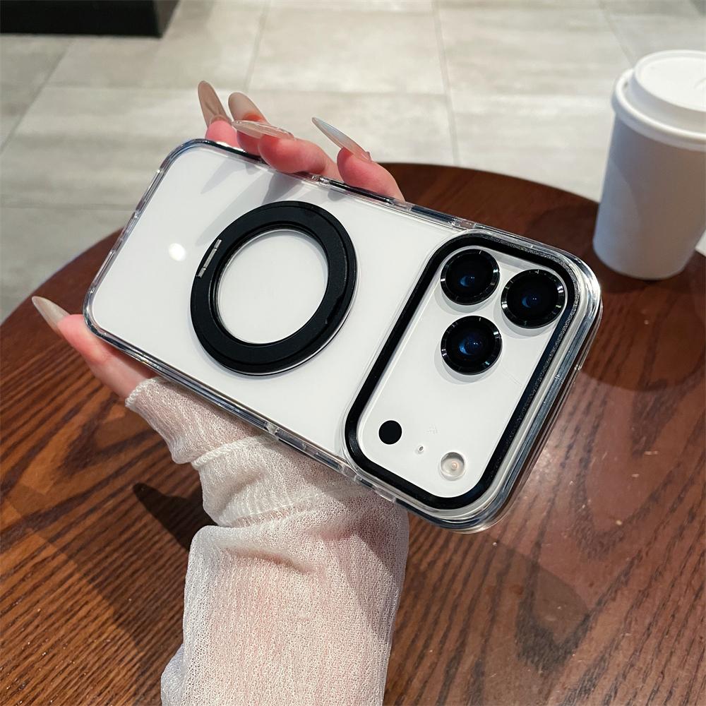 For iPhone 17 Air 16 Pro Max Transparent For Magsafe Magnetic Rotating Holder Stand Case For iPhone 12 13 14 15 Plus Frame Cover