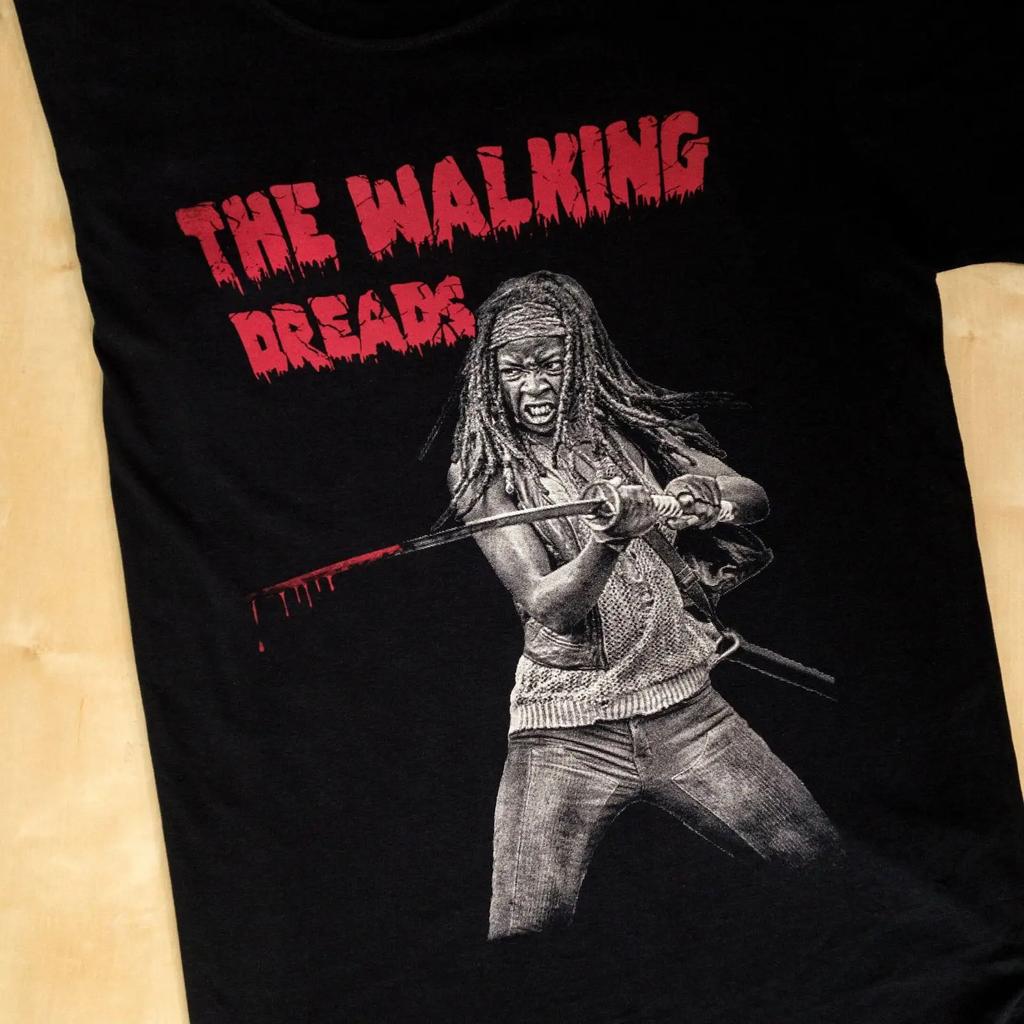 The Walking Dreads Michonne Twd Dead Zombie Theme Casual T Shirt Vintage Washed Top For Everyday Wear Comfortable Slightly