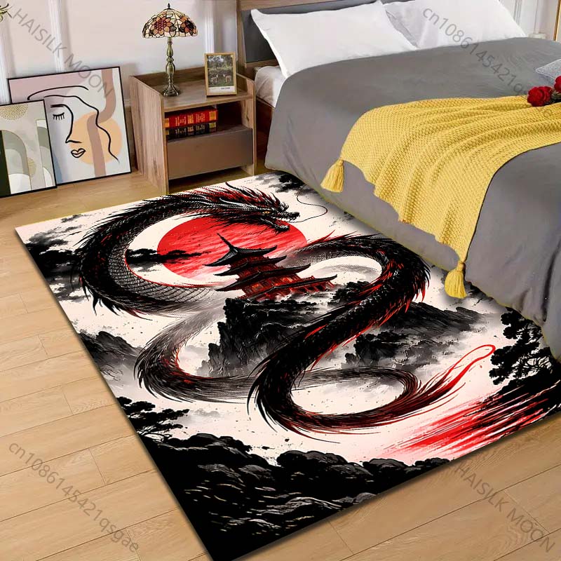 

1PC Dragon coiling around red temple Print Carpet Rug for Living Room Bedroom Sofa Doormat Home Decor Non-slip Floor Mat 40x60cm