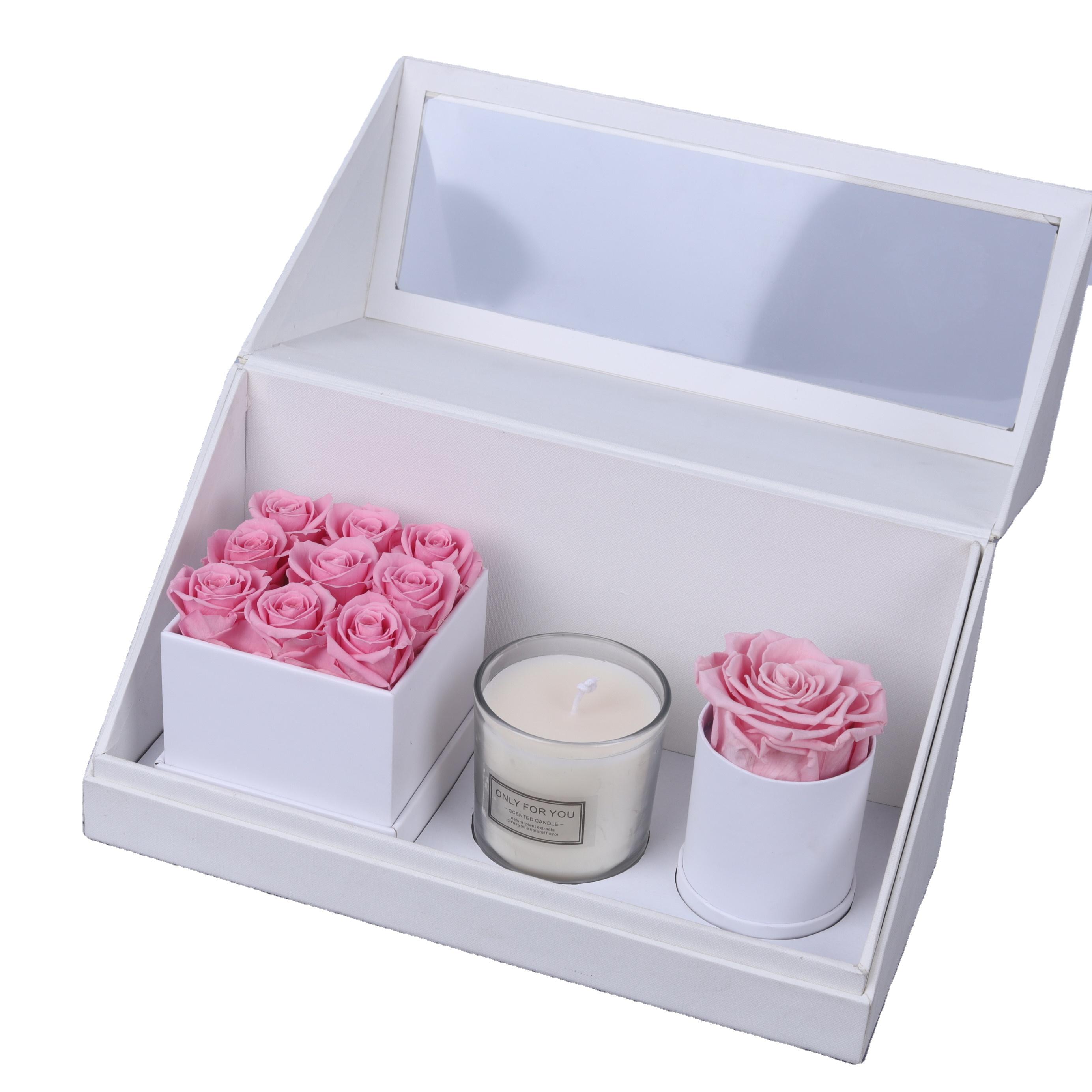 Luxury Decoration Flower Women Gift Box New Gift Eternal Flower Preserved Roses Candle Set As Valentines Day Gift D6cm*H20cm