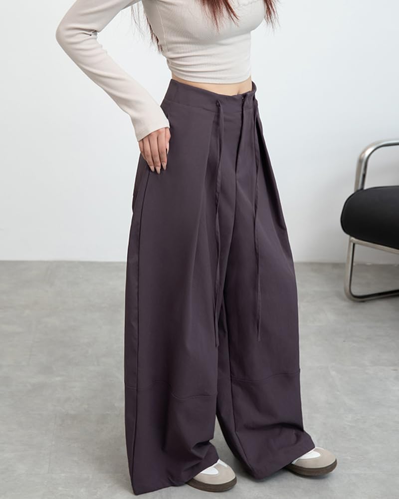 MTUIOY Cargo Casual and Stylish for Loose with Perfect for Plus Sizes Women's Wide-Leg Pants, Fall/Winter, Fit, Flattering, Pockets, Commuting, -