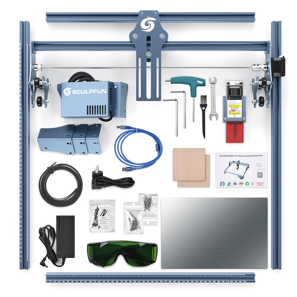 SCULPFUN S9 Pro 10W Dual Laser Engraver, 0.06mm High Precision, 15mm Wood 10mm Acrylic Cutting, 400*410mm (15.7*16.2 inch) - EU Plug