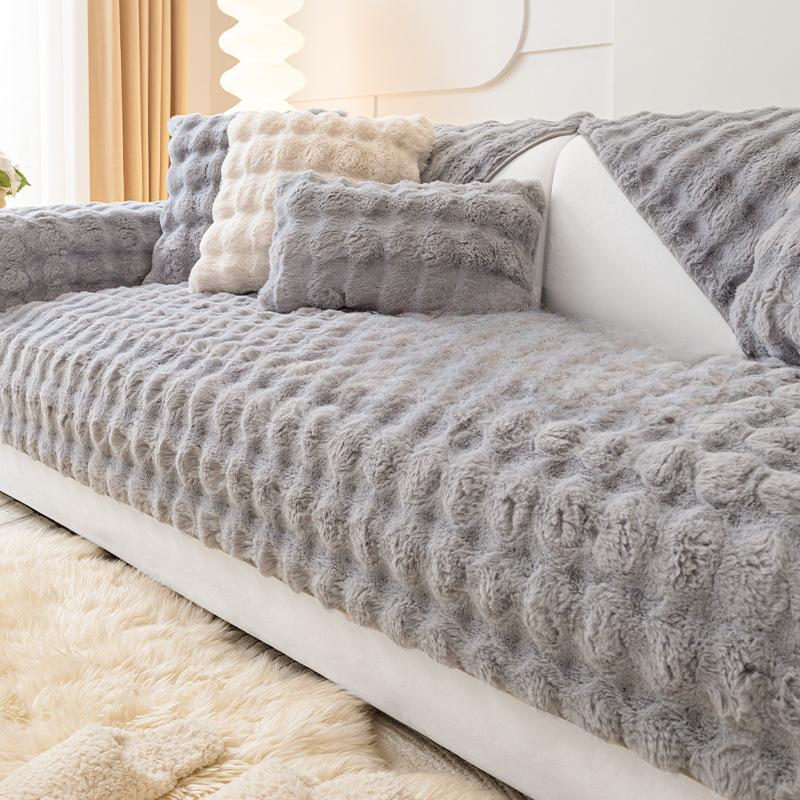 Thickened Fleece Sofa Cushion Non-Slip Leather Sofa Cover Rabbit Plush Cushion High-End Nordic Simple Winter