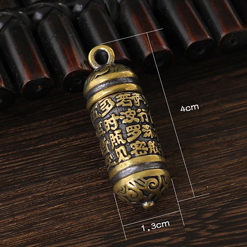 Keychains Brass Buddha Sutra Cylinder Pendant Keychain Hanging Necklace Jewelry Pill Box Medicine Case Container Bottle