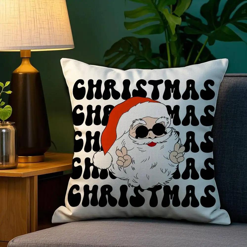 Cool Santa Claus Pillow Case Plush Fabric Soft Double Sided Print Sofa Cushion Cover Throw Pillow Covers