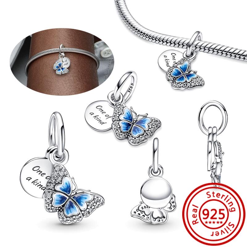 Fit Original Pantaro Charms Bracelet DIY Zircon 925 copper Blue Angel Wings Feathers Crown Star Moon Sun Clip Heart Shiny Beads